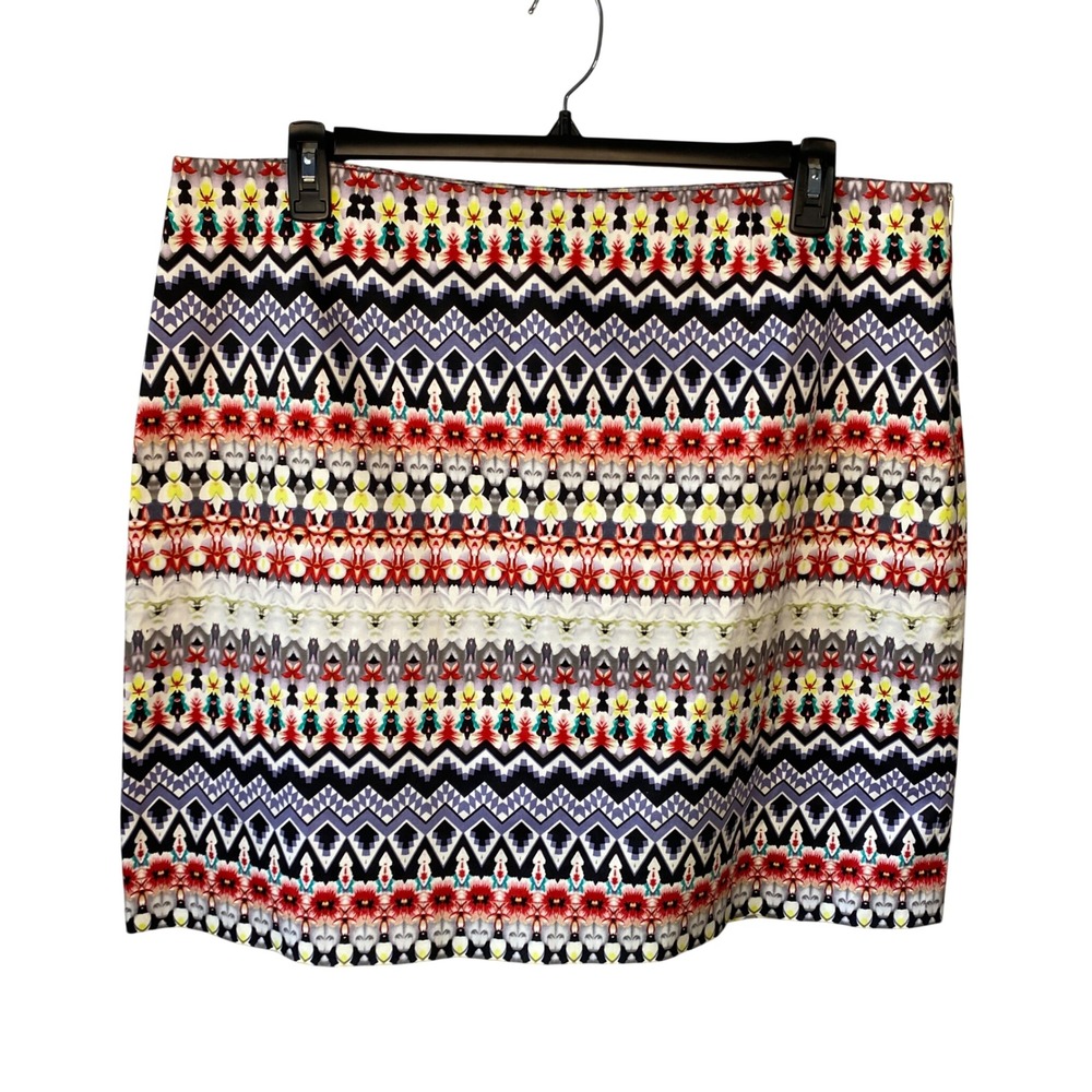 Doncaster Women Size 18 Geometric Tribal Print Cotton Stretch Pencil Skirt Multi